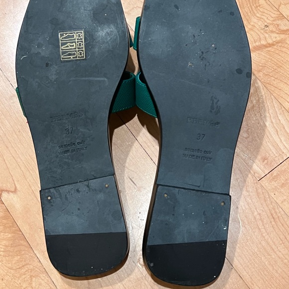 HERMES Oran sandal -size 37- Green (vert émeraude) in Epsom calfskin. - Picture 7 of 8